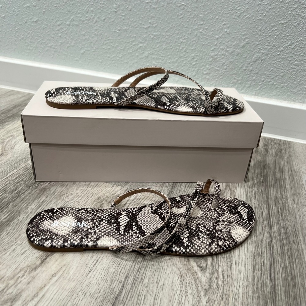 JustFab Snake Print Thong Sandals Strappy Flats Casual Shoes‎ US 10
